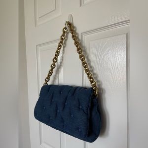Zara denim shoulder bag with gold detail